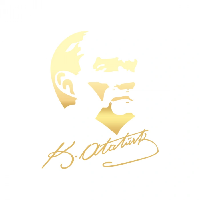 Atatürk Silüet ve İmza Sticker 17x17 Cm Gold