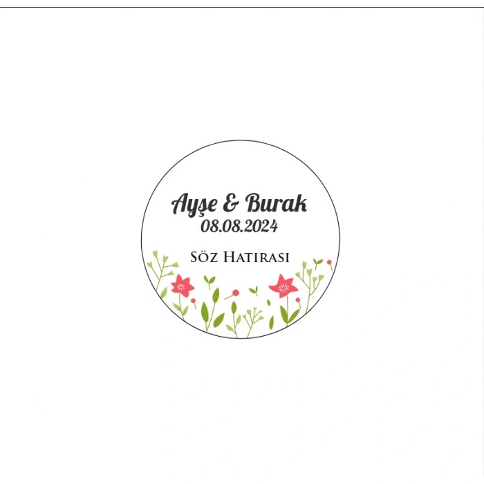 Yuvarlak Geyik Boynuzlu Çiçek Etiketi Kına Nişan Düğün 3x3 cm özel etiket / 50 adet sticker