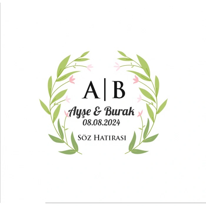 Dörtgen Çiçekli Çelenk Etiketi Kına Nişan Düğün 3x3 cm özel etiket / 50 adet sticker