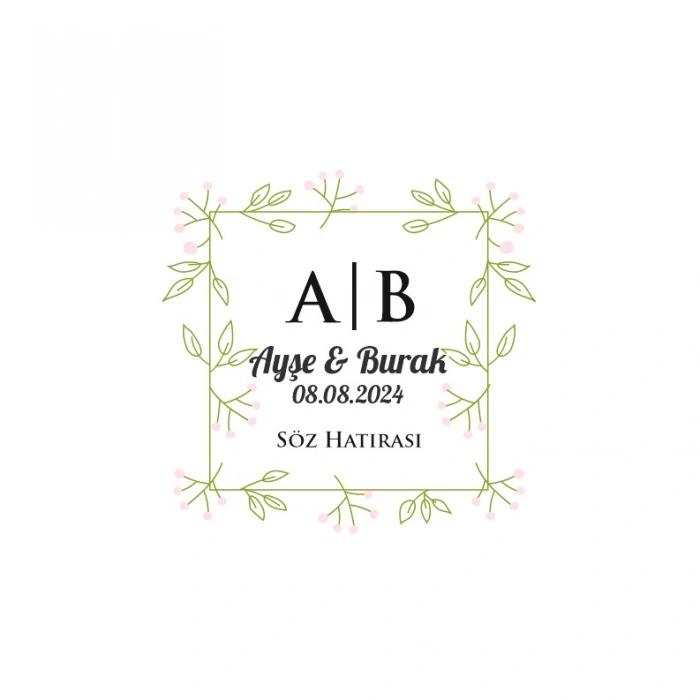 Kırmızı ve Yeşil Kış Meyveli Etiket Kına Nişan Düğün 3x3 cm özel etiket / 50 adet sticker