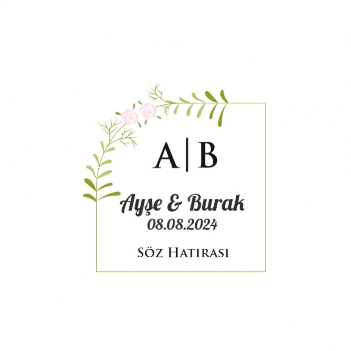 Çam Kozalaklı ve Kuşlu Kış Etiketi Kına Nişan Düğün 3x3 cm özel etiket / 50 adet sticker