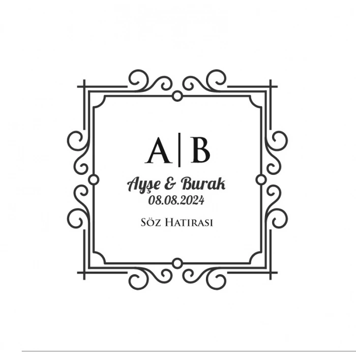 Çam Kozalaklı ve Meyveli Kare Etiket Kına Nişan Düğün 3x3 cm özel etiket / 50 adet sticker