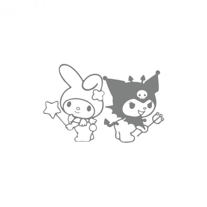 Kuromi&My Melody Araba Sticker 17x17 Cm Gri
