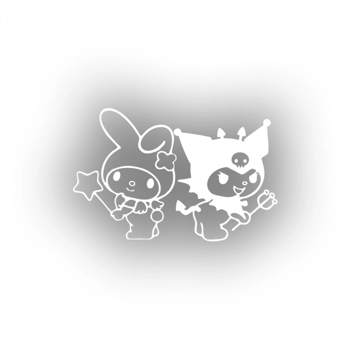 Kuromi&My Melody Araba Sticker 17x17 Cm Beyaz