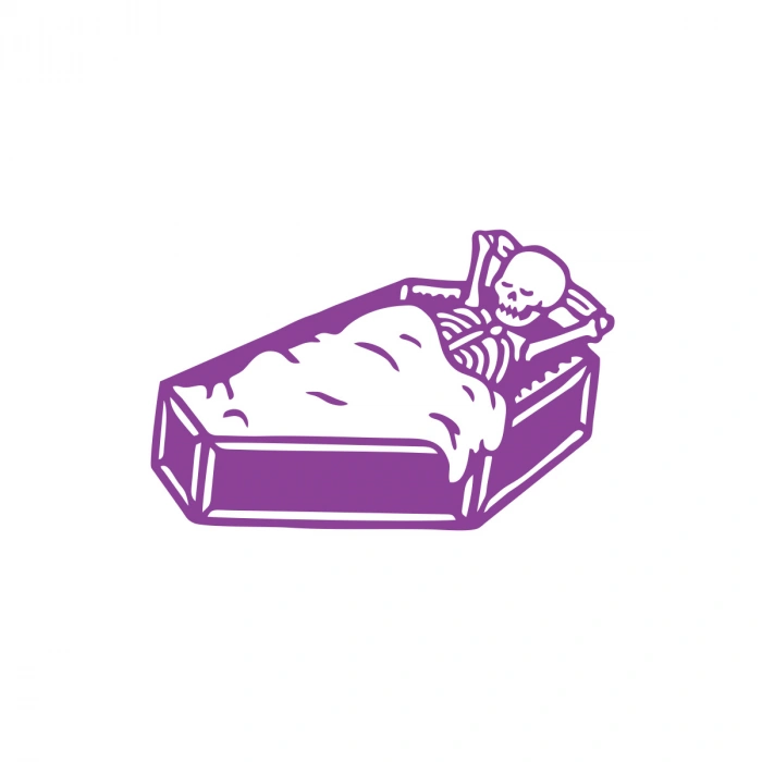 Tabutta Uyuyan İskelet Araba Stickeri 17x17 Cm Mor