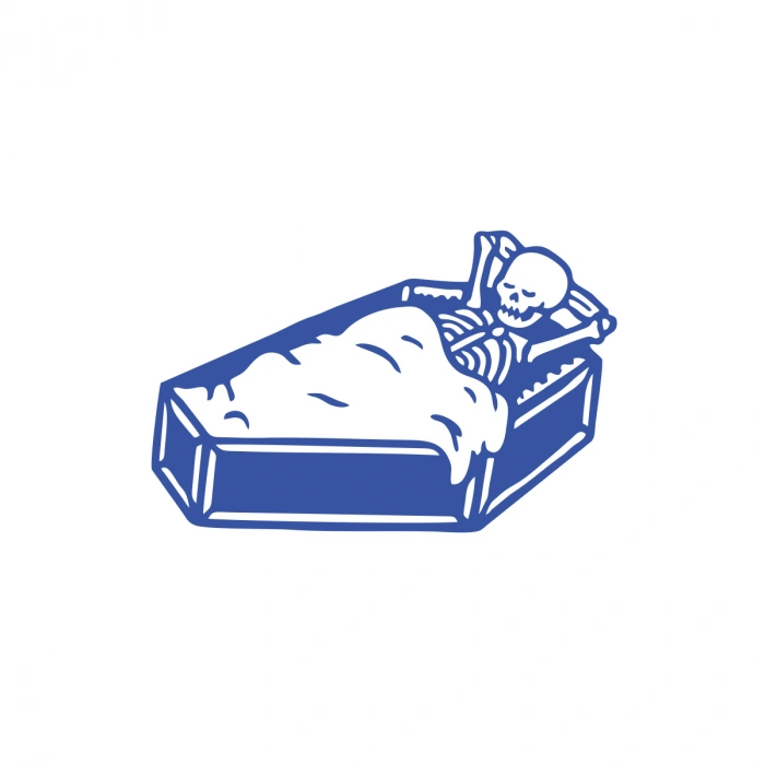 Tabutta Uyuyan İskelet Araba Stickeri 17x17 Cm Mavi