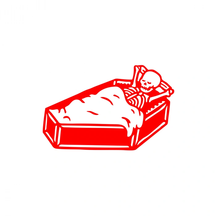 Tabutta Uyuyan İskelet Araba Stickeri 17x17 Cm Kırmızı