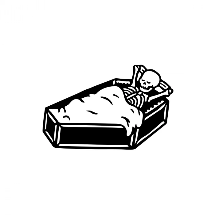 Tabutta Uyuyan İskelet Araba Stickeri 17x17 Cm Siyah