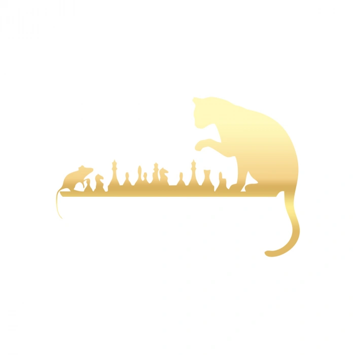 Satranç Oynayan Kedi Fare Araba Sticker 17x17 Cm Gold