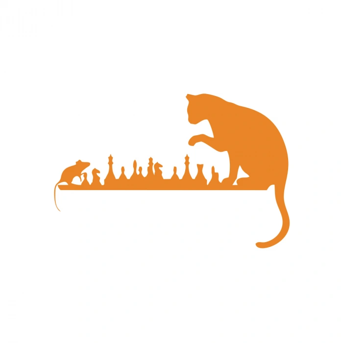 Satranç Oynayan Kedi Fare Araba Sticker 17x17 Cm Turuncu