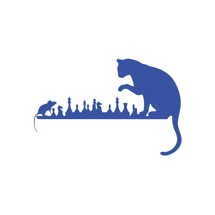 Satranç Oynayan Kedi Fare Araba Sticker 17x17 Cm Mavi