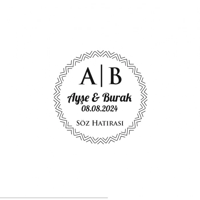 Zikzak Çerçeveli Yuvarlak Mühür Kına Nişan Düğün 3x3 cm özel etiket / 50 adet sticker