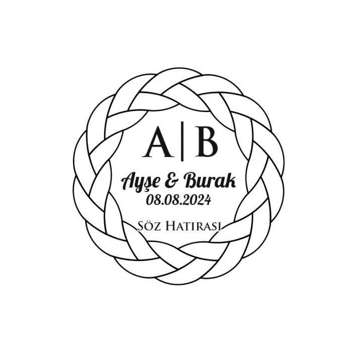 Geniş Örgülü Çerçeveli Yuvarlak Mühür Kına Nişan Düğün 3x3 cm özel etiket / 50 adet sticker