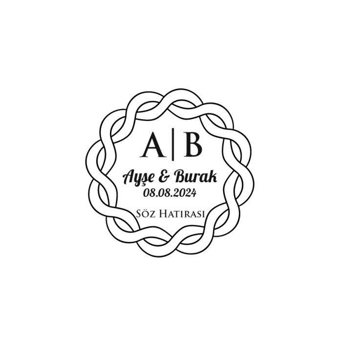 Dalgalı Örgülü Çerçeveli Yuvarlak Mühür Kına Nişan Düğün 3x3 cm özel etiket / 50 adet sticker