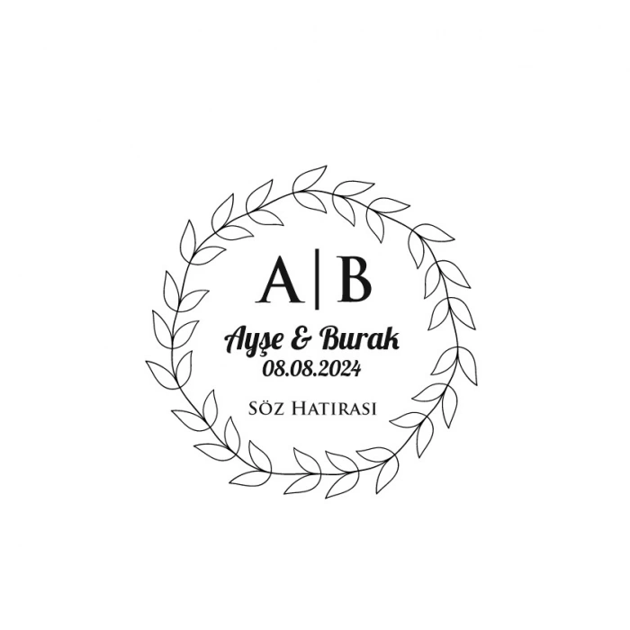 Yapraklı Çelenk Mühür Kına Nişan Düğün 3x3 cm özel etiket / 50 adet sticker