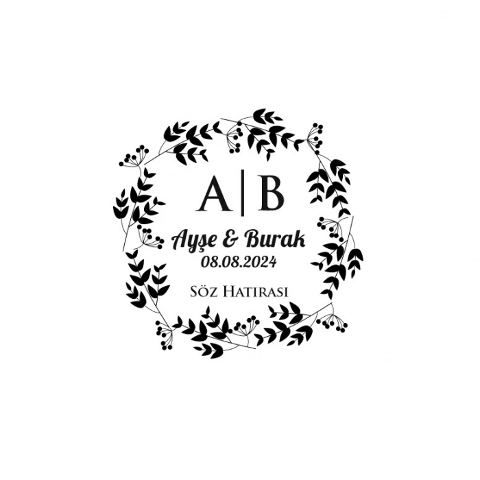 İnce Dal ve Meyveli Yuvarlak Mühür Kına Nişan Düğün 3x3 cm özel etiket / 50 adet sticker