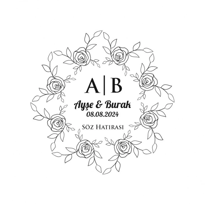 Gül Çerçeveli Yuvarlak Mühür (Çizgi) Kına Nişan Düğün 3x3 cm özel etiket / 50 adet sticker