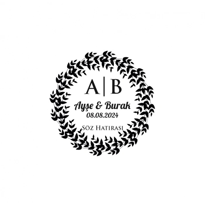 Dolu Yapraklı Dal Çerçeveli Yuvarlak Mühür Kına Nişan Düğün 3x3 cm özel etiket / 50 adet sticker