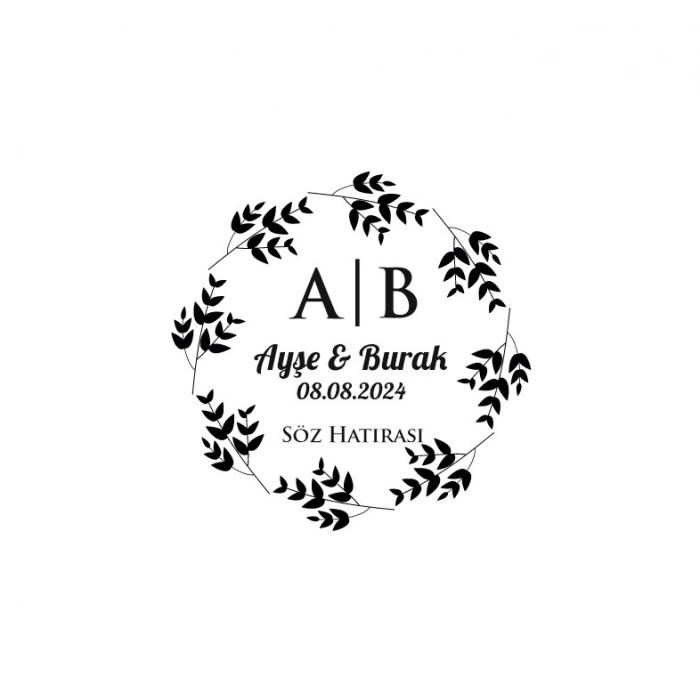 İnce Yapraklı Dal Çerçeveli Yuvarlak Mühür Kına Nişan Düğün 3x3 cm özel etiket / 50 adet sticker