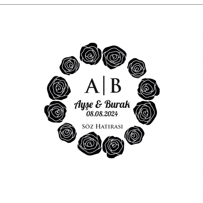 Dolu Gül Çerçeveli Yuvarlak Mühür Kına Nişan Düğün 3x3 cm özel etiket / 50 adet sticker