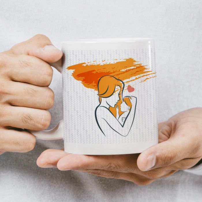 Anneler Günü Kupası - Anne ve Bebek Çizimi