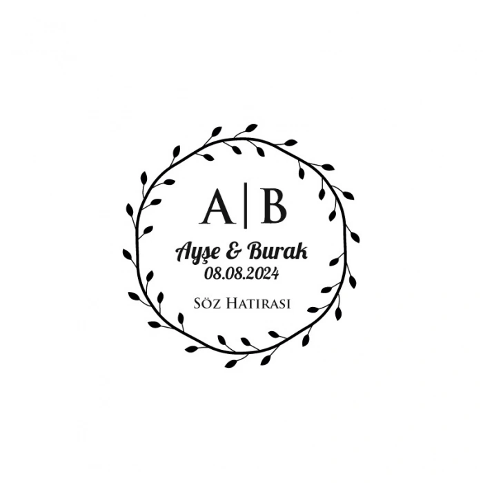 Basit Dal Çerçeveli Yuvarlak Mühür Kına Nişan Düğün 3x3 cm özel etiket / 50 adet sticker