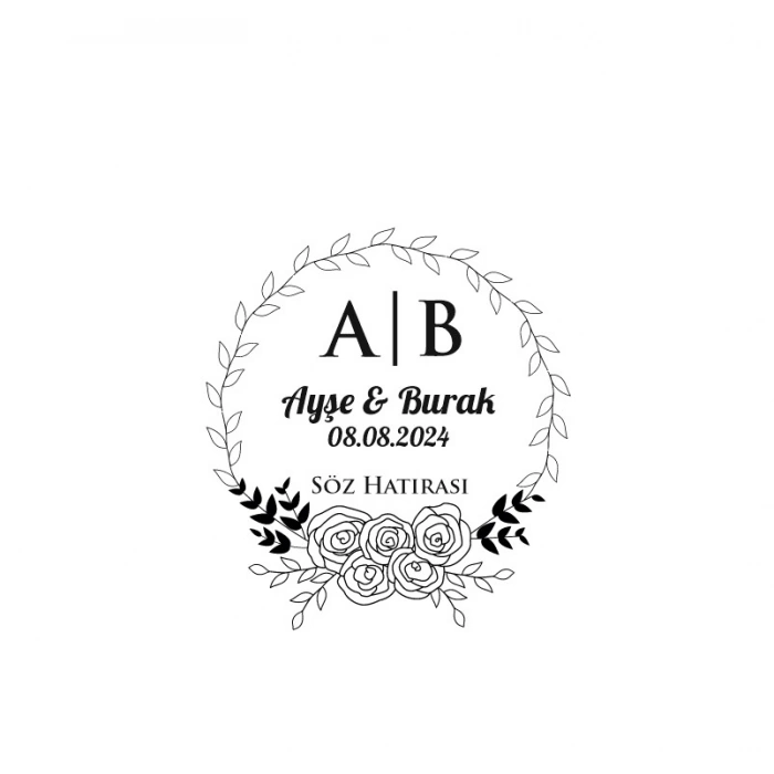 Yan Gül Motifli Yuvarlak Mühür Kına Nişan Düğün 3x3 cm özel etiket / 50 adet sticker