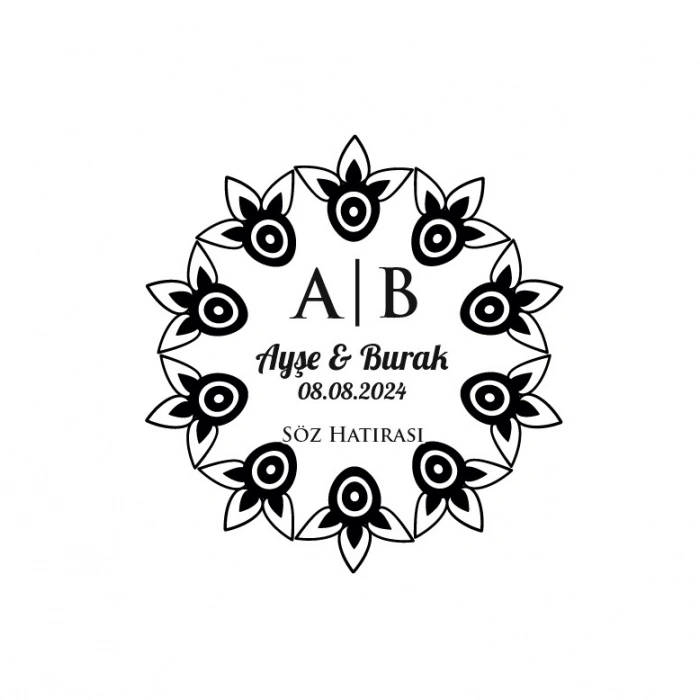 Kenarları Kabartmalı Kare Mühür Kına Nişan Düğün 3x3 cm özel etiket / 50 adet sticker