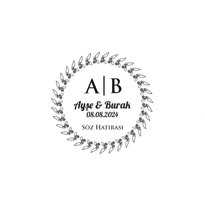 Çiçek Yapraklı Dikdörtgen Mühür Kına Nişan Düğün 3x3 cm özel etiket / 50 adet sticker