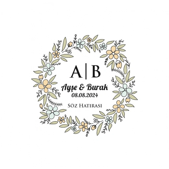 Dişli Kenarlı Dikdörtgen Mühür Kına Nişan Düğün 3x3 cm özel etiket / 50 adet sticker