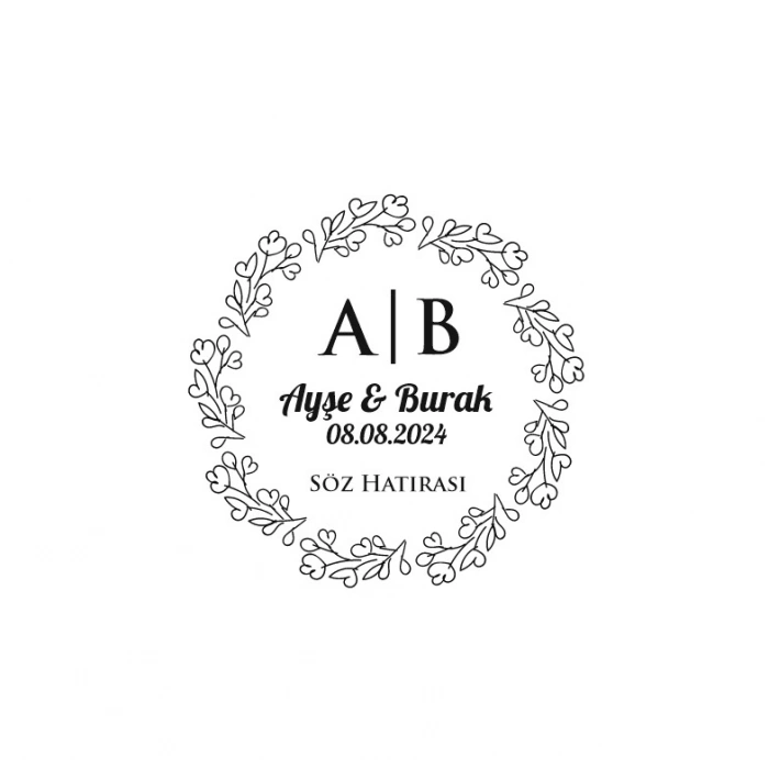 Çentikli Dikdörtgen Mühür Kına Nişan Düğün 3x3 cm özel etiket / 50 adet sticker