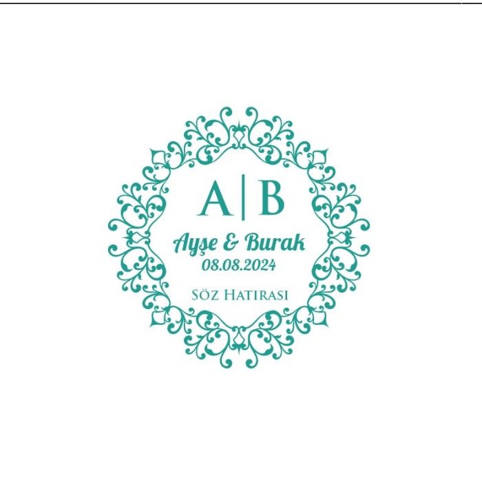 Çentikli Dikdörtgen Mühür Kına Nişan Düğün 3x3 cm özel etiket / 50 adet sticker