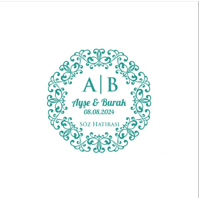 Köşeleri Çıkıntılı Dikdörtgen Mühür Kına Nişan Düğün 3x3 cm özel etiket / 50 adet sticker