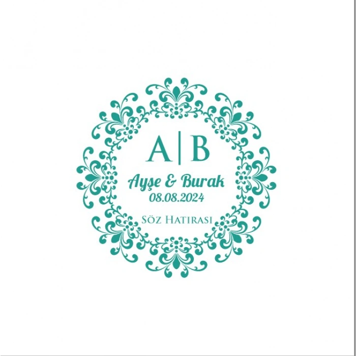 Yuvarlak Kenarlı Dikdörtgen Mühür Kına Nişan Düğün 3x3 cm özel etiket / 50 adet sticker