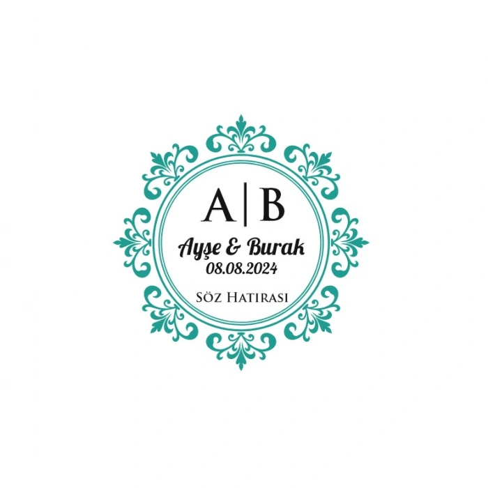 Köşeleri Çıkıntılı Dikdörtgen Mühür Kına Nişan Düğün 3x3 cm özel etiket / 50 adet sticker