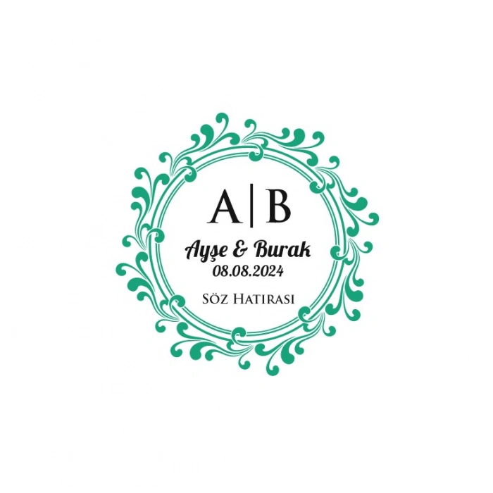 Çift Yaprak Desenli Dikdörtgen Mühür Kına Nişan Düğün 3x3 cm özel etiket / 50 adet sticker