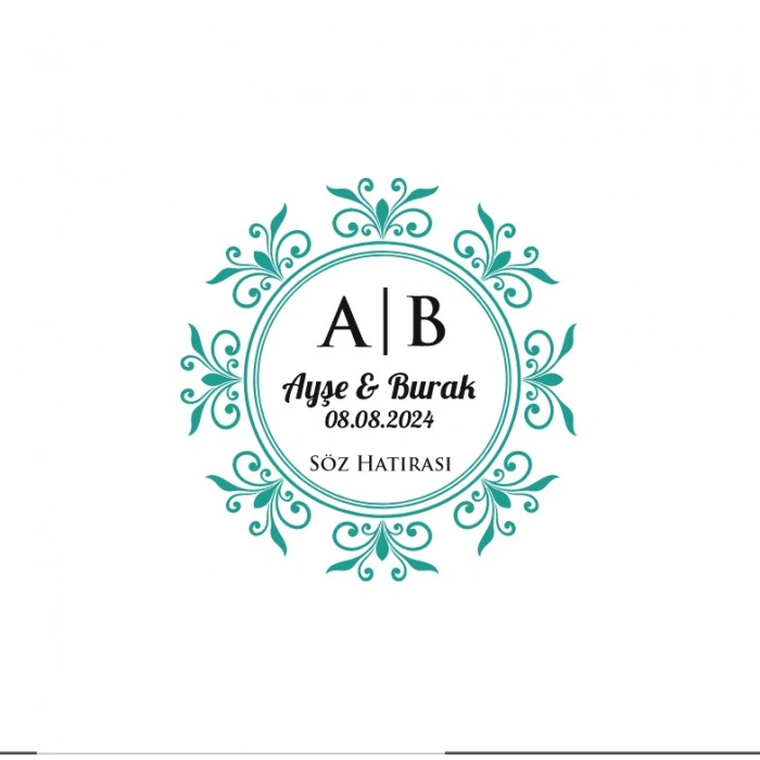 Yuvarlak İç Köşeli Dikdörtgen Mühür Kına Nişan Düğün 3x3 cm özel etiket / 50 adet sticker