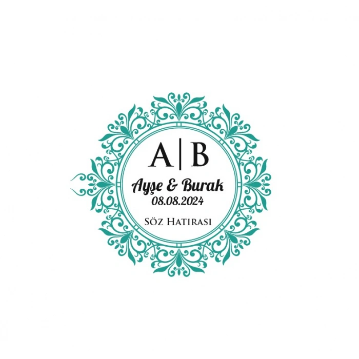 Orta Motifli Dikdörtgen Mühür Kına Nişan Düğün 3x3 cm özel etiket / 50 adet sticker