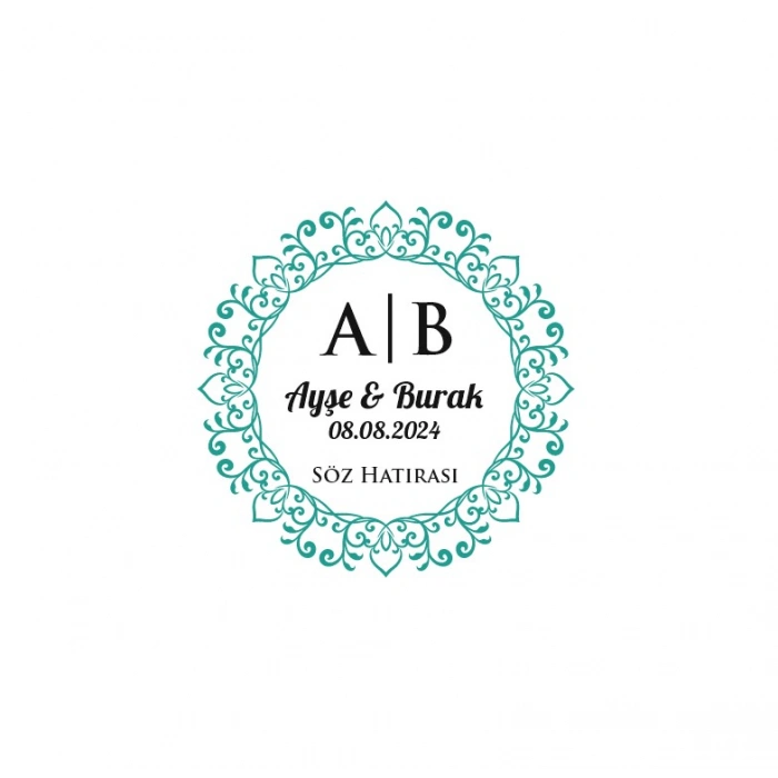 Çokgen Kenarlı Dikdörtgen Mühür (İnce) Kına Nişan Düğün 3x3 cm özel etiket / 50 adet sticker