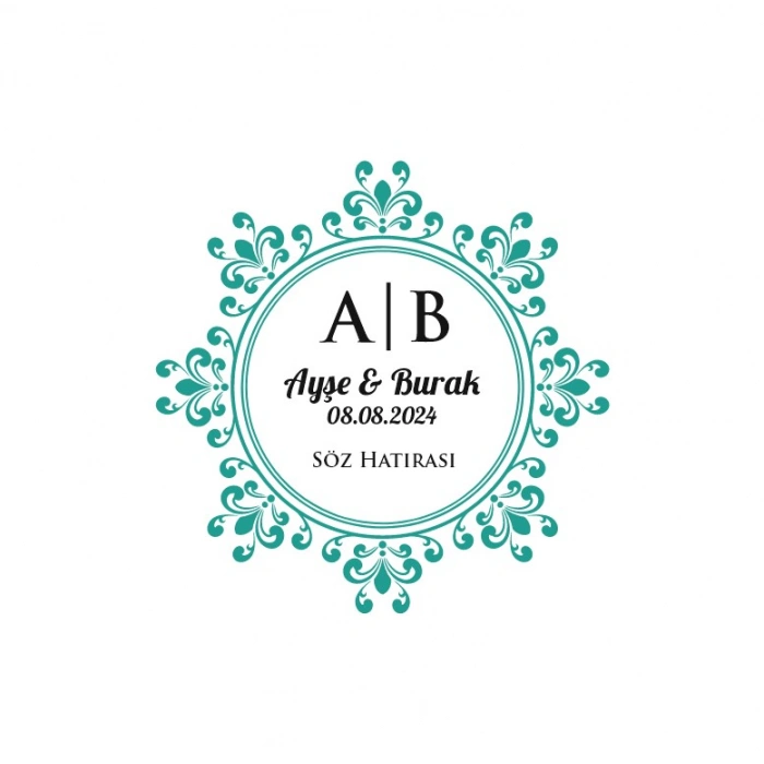 Şık Çerçeveli Kare Mühür Kına Nişan Düğün 3x3 cm özel etiket / 50 adet sticker