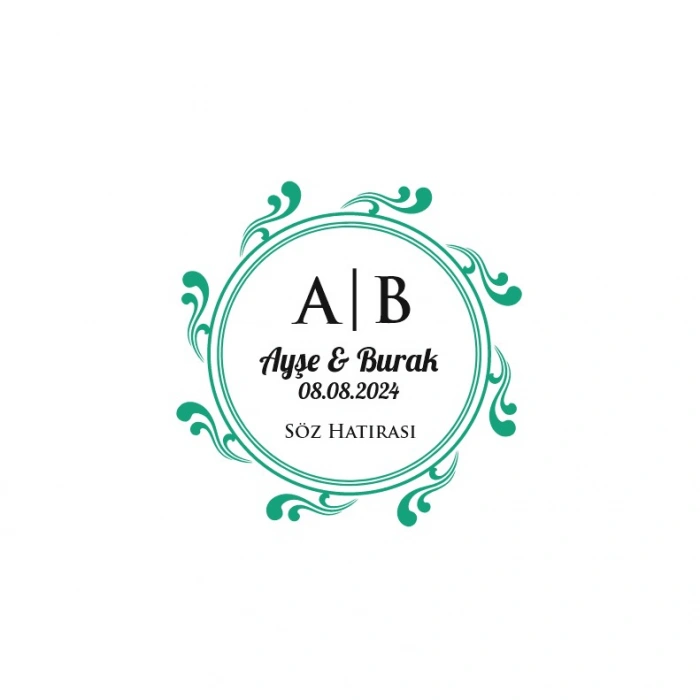 Dalgalı Kenarlı Kare Mühür Kına Nişan Düğün 3x3 cm özel etiket / 50 adet sticker
