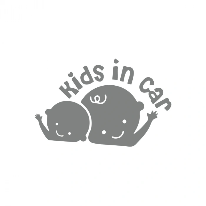 Kids In Car Araba Sticker 17x17 Cm Gri