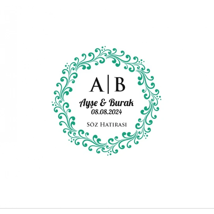 Kalın Dalgalı Kenarlı Kare Mühür Kına Nişan Düğün 3x3 cm özel etiket / 50 adet sticker