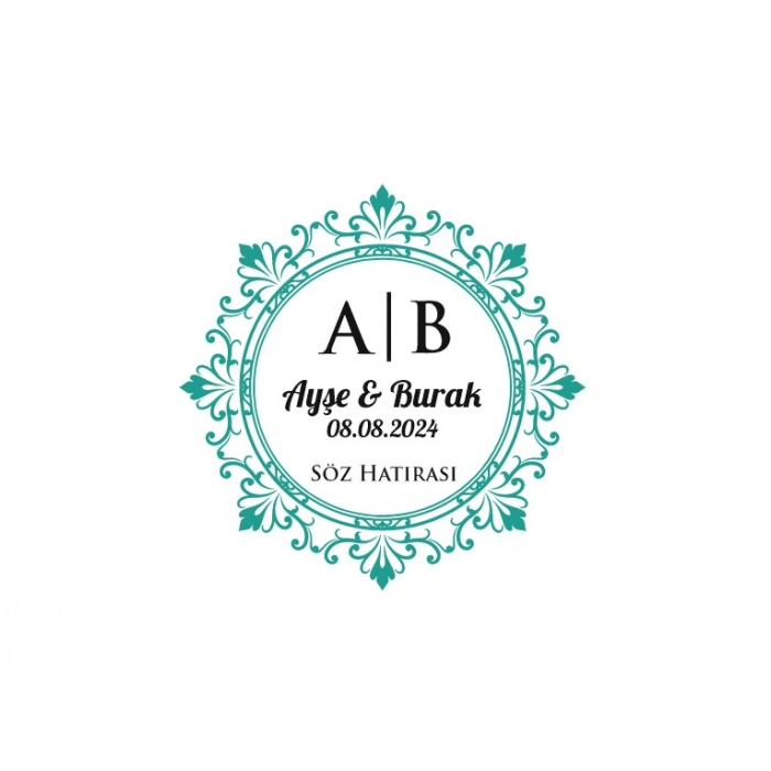 İç Çerçeveli Kare Mühür Kına Nişan Düğün 3x3 cm özel etiket / 50 adet sticker