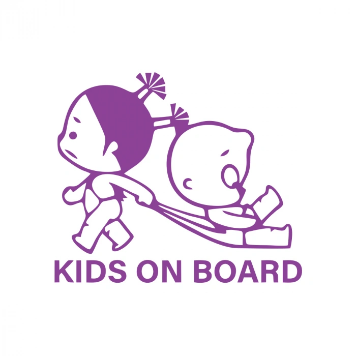 Kids On Board Araba Sticker  17x17 Cm Mor