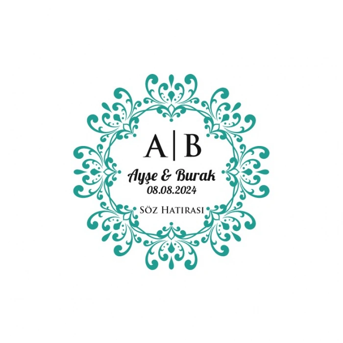 Köşeleri Desenli Kare Mühür Kına Nişan Düğün 3x3 cm özel etiket / 50 adet sticker