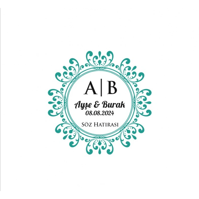 Yuvarlak Köşeli Kare Mühür (Basit Çerçeveli) Kına Nişan Düğün 3x3 cm özel etiket / 50 adet sticker