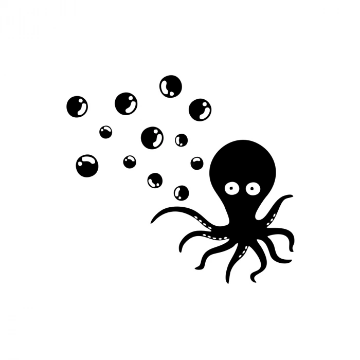 Kabarcıklar ve Ahtopot Araba Sticker 17x17 Cm Siyah