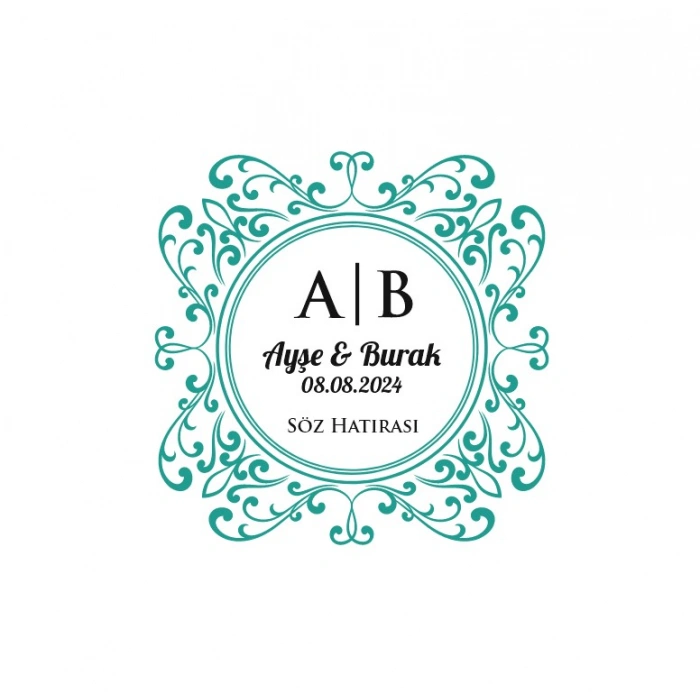 Çift Çerçeveli Kare Mühür Kına Nişan Düğün 3x3 cm özel etiket / 50 adet sticker