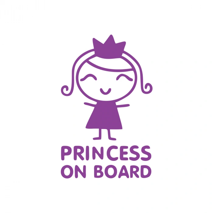 Princess On Board Araba Sticker 17x17 Cm Mor
